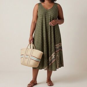 Boho bandana Elephant olive green georgette Maxi dress plus size sleeveless